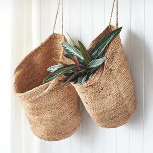 Eadie Jute Artisan Bag Rustic Tan Woven Hanging Basket Set